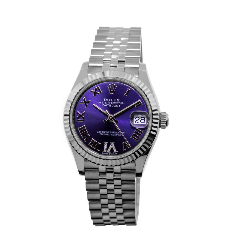 Rolex Datejust 31mm White Gold and Steel Purple Roman Diamond Dial Fluted Bezel 278274-Da Vinci Fine Jewelry