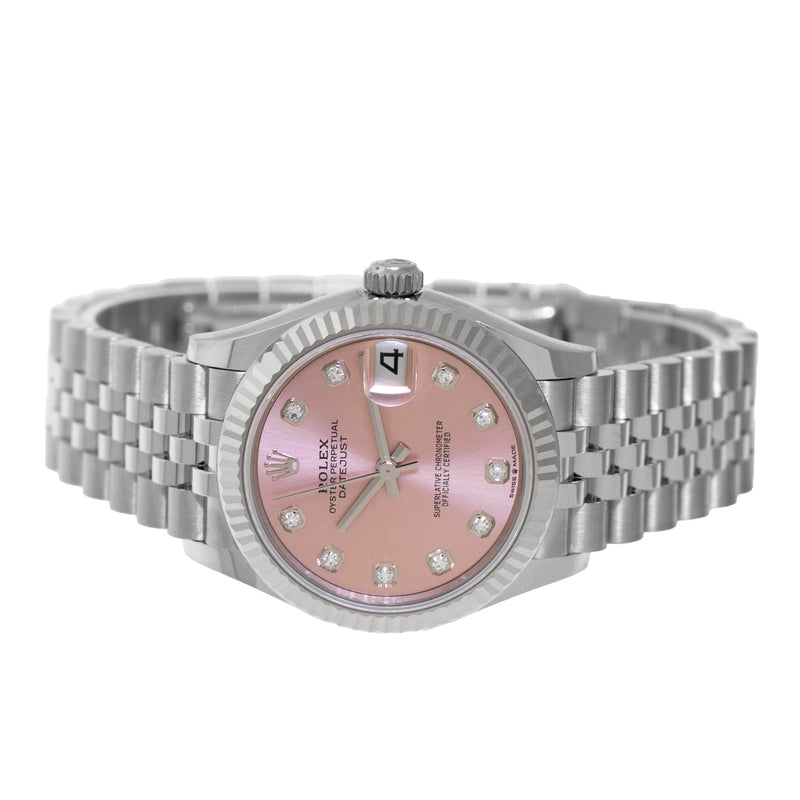 Rolex Datejust 31mm White Gold and Stainless Steel Pink Diamond Dial Fluted Bezel 278274-Da Vinci Fine Jewelry