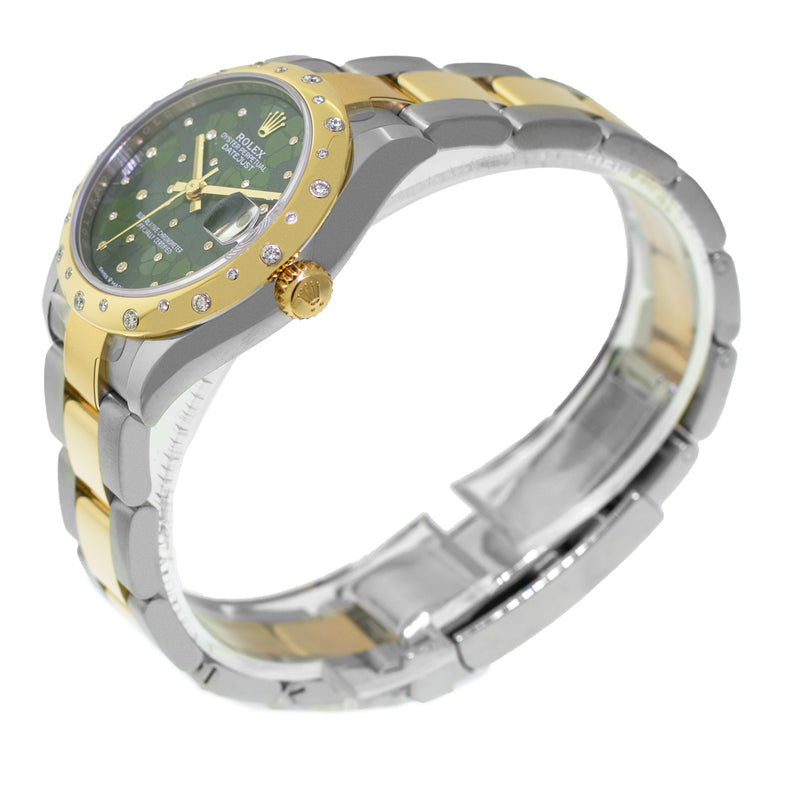 Rolex Datejust 31mm Yellow Gold Steel Green Floral Motif Diamond Dial & Diamond Bezel 278343-Da Vinci Fine Jewelry