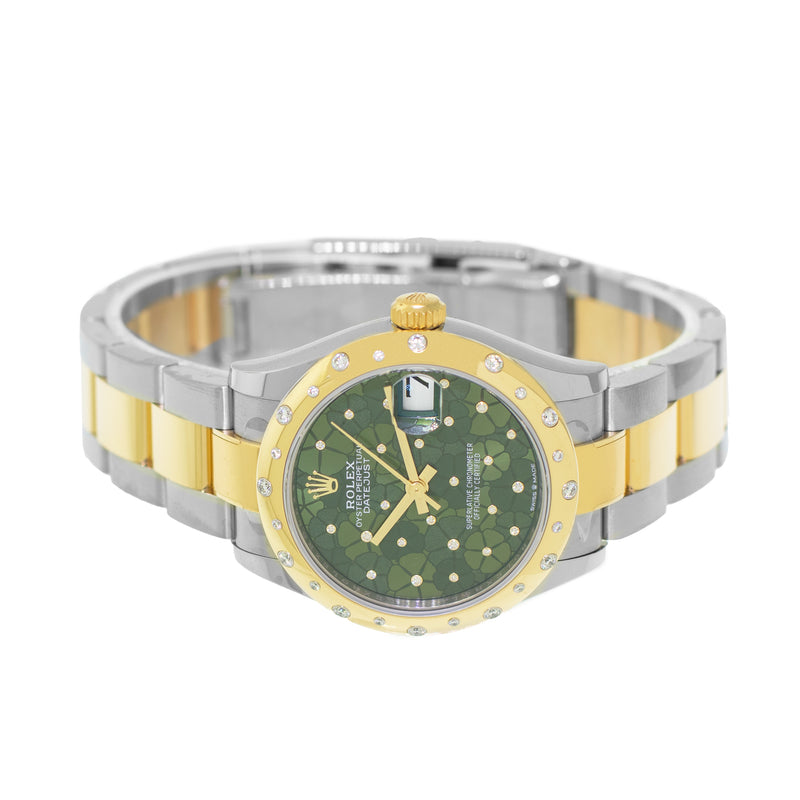 Rolex Datejust 31mm Yellow Gold Steel Green Floral Motif Diamond Dial & Diamond Bezel 278343-Da Vinci Fine Jewelry