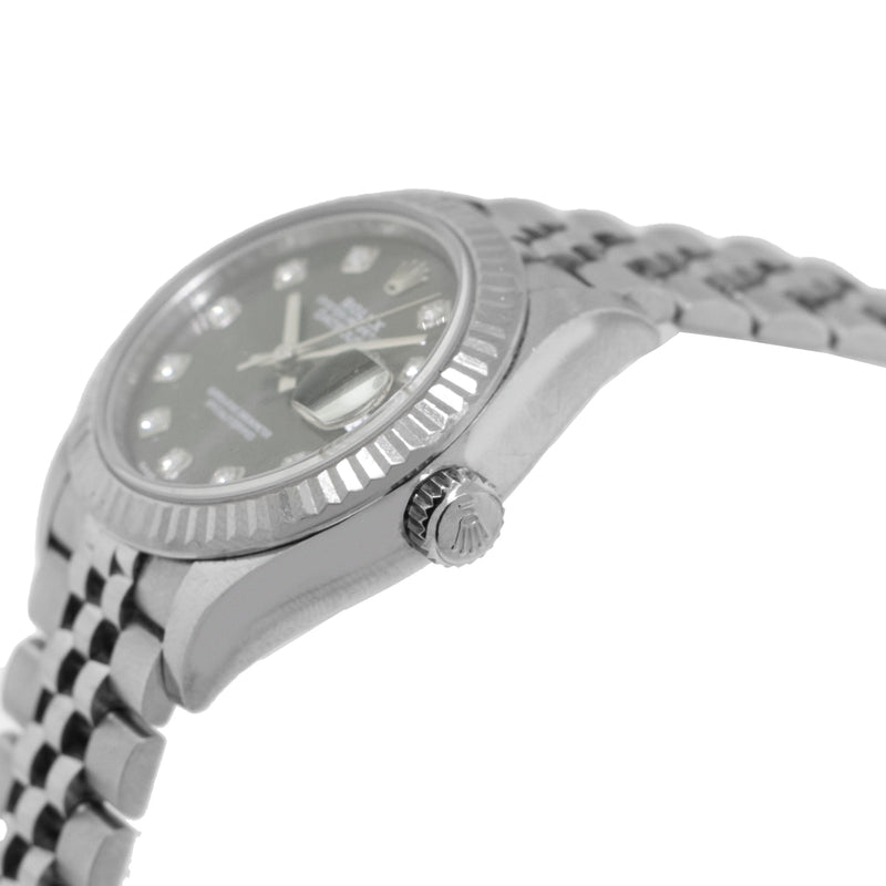 Rolex Lady-Datejust 28mm White Gold & Steel Dark Rhodium Diamond Dial & Fluted Bezel 279174-Da Vinci Fine Jewelry