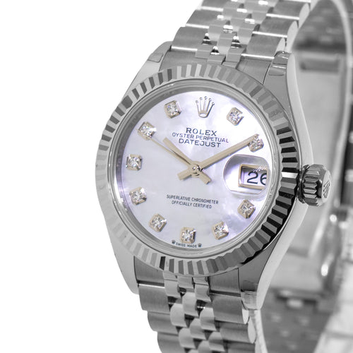 Rolex Lady-Datejust 28mm White Gold & Steel Mother of Pearl Dial & Fluted Bezel 279174-Da Vinci Fine Jewelry