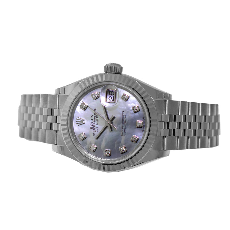 Rolex Lady-Datejust 28mm White Gold & Steel Mother of Pearl Dial & Fluted Bezel 279174-Da Vinci Fine Jewelry
