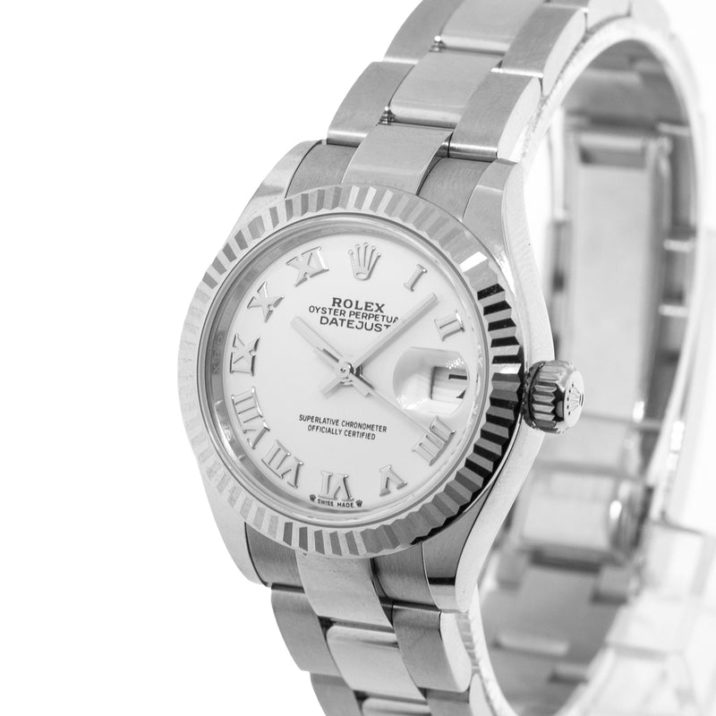 Rolex Datejust 28mm White Gold Steel White Roman Dial Fluted Bezel 279174-Da Vinci Fine Jewelry