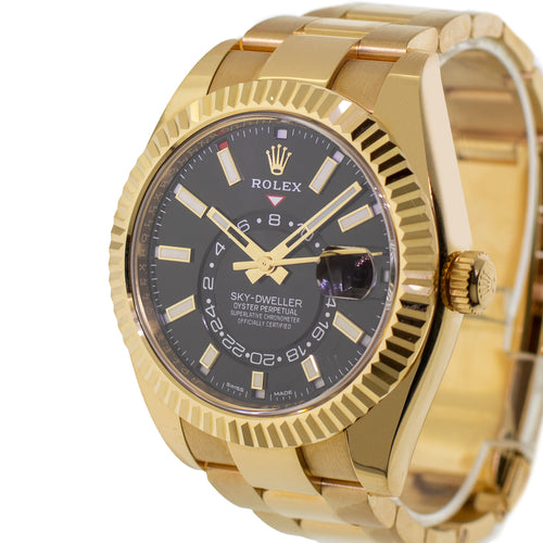 Rolex Sky-Dweller 42mm Yellow Gold Black Index Dial & Fluted Bezel 326938-Da Vinci Fine Jewelry