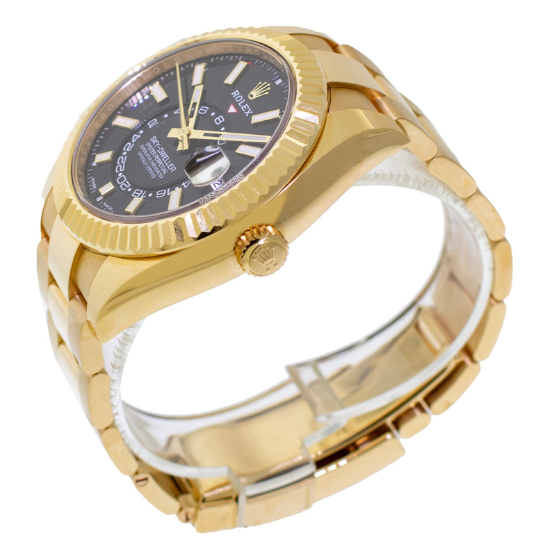Rolex Sky-Dweller 42mm Yellow Gold Black Index Dial & Fluted Bezel 326938-Da Vinci Fine Jewelry