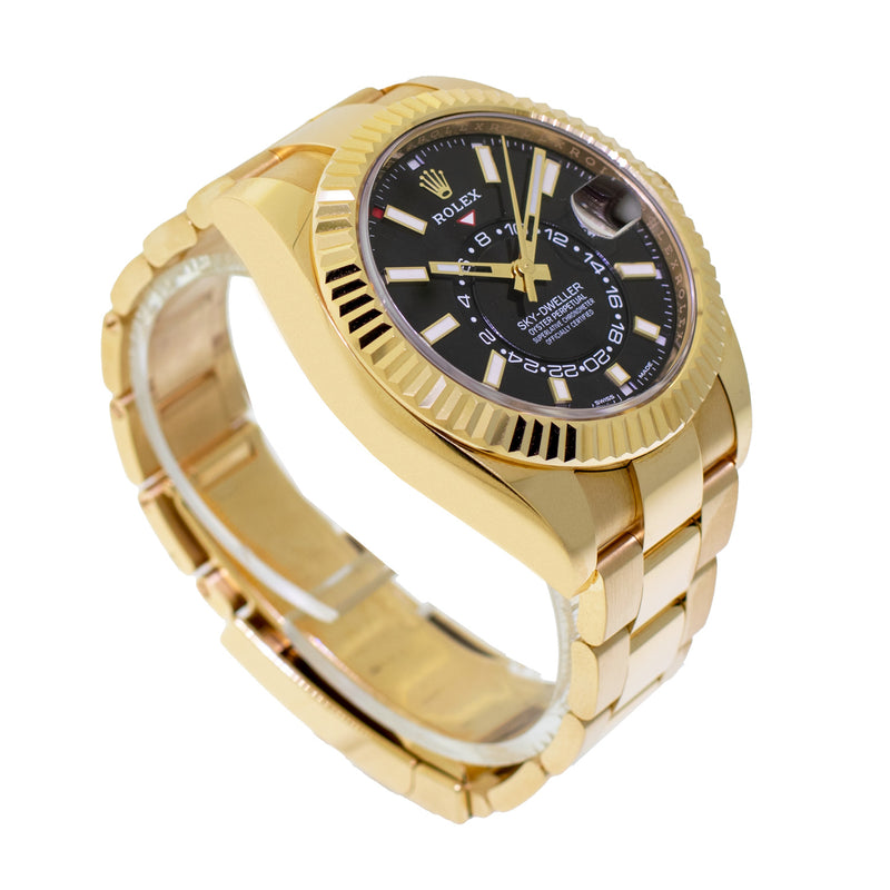 Rolex Sky-Dweller 42mm Yellow Gold Black Index Dial & Fluted Bezel 326938-Da Vinci Fine Jewelry