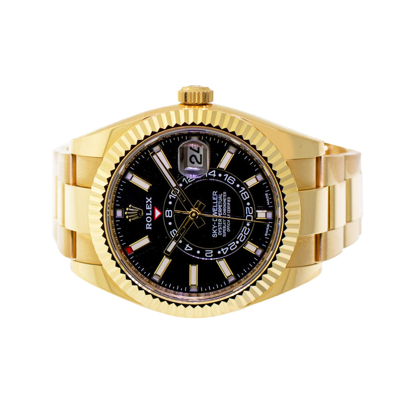 Rolex Sky-Dweller 42mm Yellow Gold Black Index Dial & Fluted Bezel 326938-Da Vinci Fine Jewelry