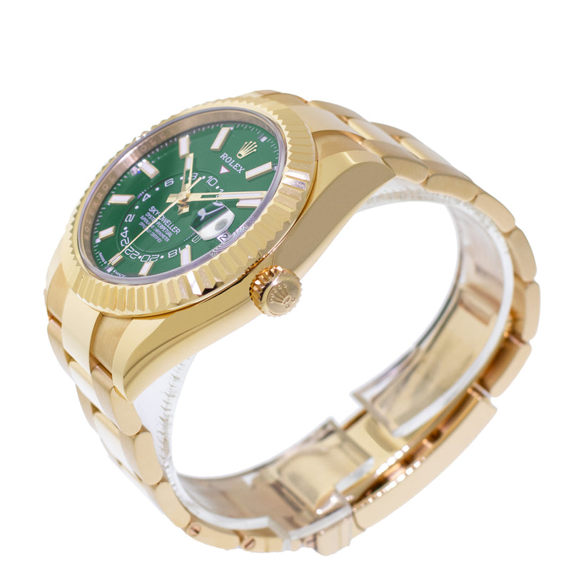 Rolex Sky-Dweller 42mm Yellow Gold Green Index Dial & Fluted Bezel 336938-Da Vinci Fine Jewelry