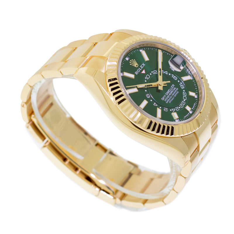 Rolex Sky-Dweller 42mm Yellow Gold Green Index Dial & Fluted Bezel 336938-Da Vinci Fine Jewelry