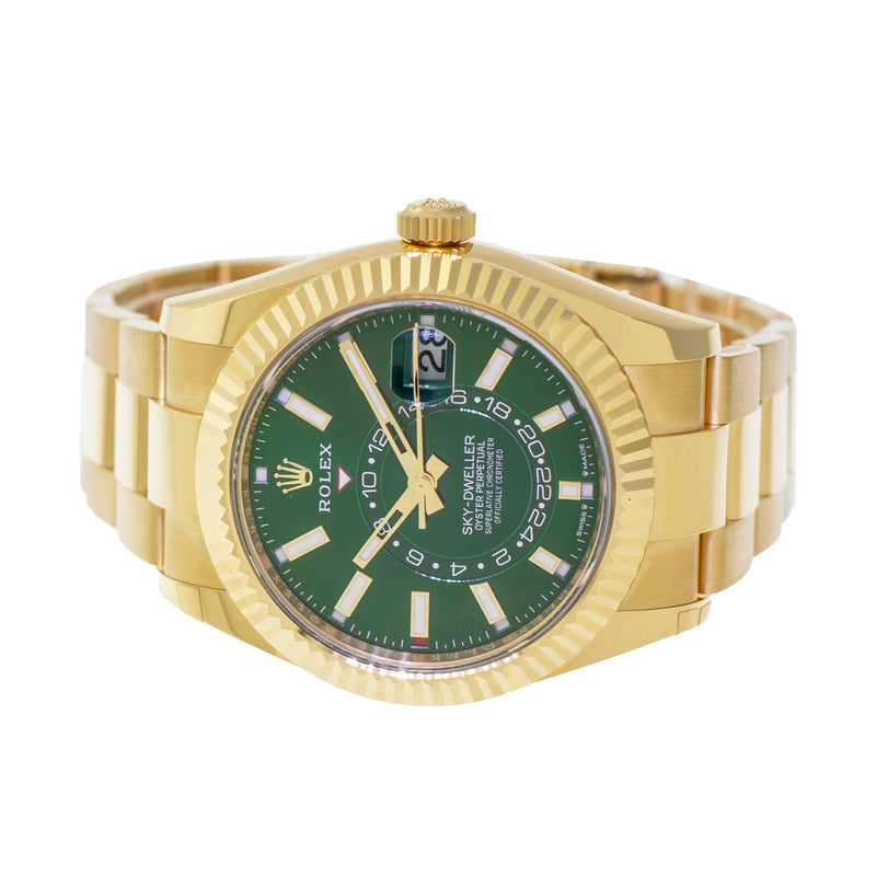 Rolex Sky-Dweller 42mm Yellow Gold Green Index Dial & Fluted Bezel 336938-Da Vinci Fine Jewelry