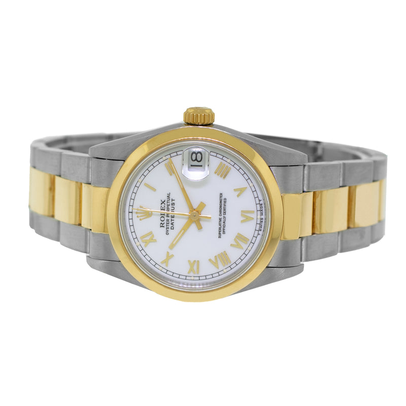 Rolex Lady-Datejust 31mm Yellow Gold Steel White Roman Dial & Smooth Bezel 68243-Da Vinci Fine Jewelry