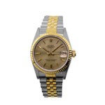 Rolex Datejust 31mm Yellow Gold Steel Champagne Tapestry Index Dial & Fluted Bezel 68273-Da Vinci Fine Jewelry