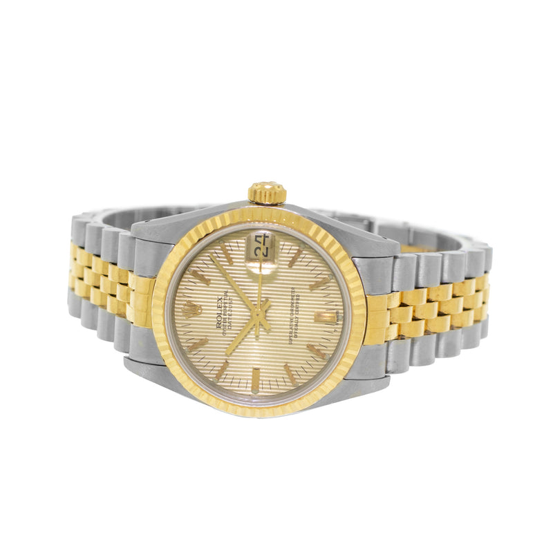 Rolex Datejust 31mm Yellow Gold Steel Champagne Tapestry Index Dial & Fluted Bezel 68273-Da Vinci Fine Jewelry