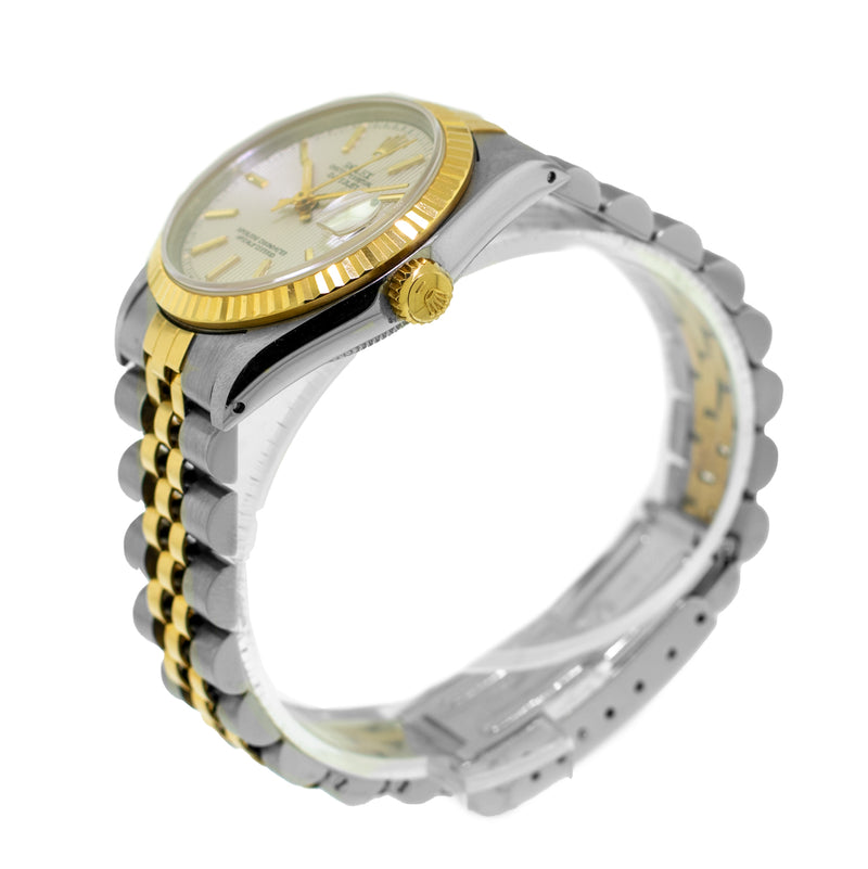 Rolex Datejust 31mm Yellow Gold Steel Silver Tapestry Index Dial & Fluted Bezel 68273-Da Vinci Fine Jewelry