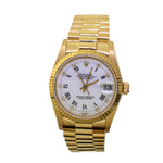 Rolex Datejust 31mm Yellow Gold White Roman/Diamond Dial & Fluted Bezel 68278-Da Vinci Fine Jewelry