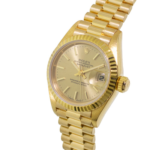 Rolex Lady-Datejust 26mm Yellow Gold Champagne Index Dial And Fluted Bezel 69178-Da Vinci Fine Jewelry