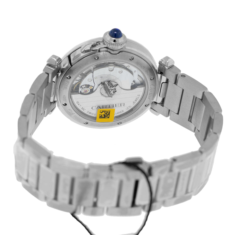 Pasha de Cartier 35mm Stainless Steel Silver Arabic Dial WSPA0013-Da Vinci Fine Jewelry