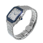Cartier Santos 40mm Stainless Steel Silver Roman Dial and Blue Bezel WSSA0047-Da Vinci Fine Jewelry
