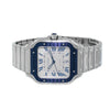 Cartier Santos 40mm Stainless Steel Silver Roman Dial and Blue Bezel WSSA0047-Da Vinci Fine Jewelry