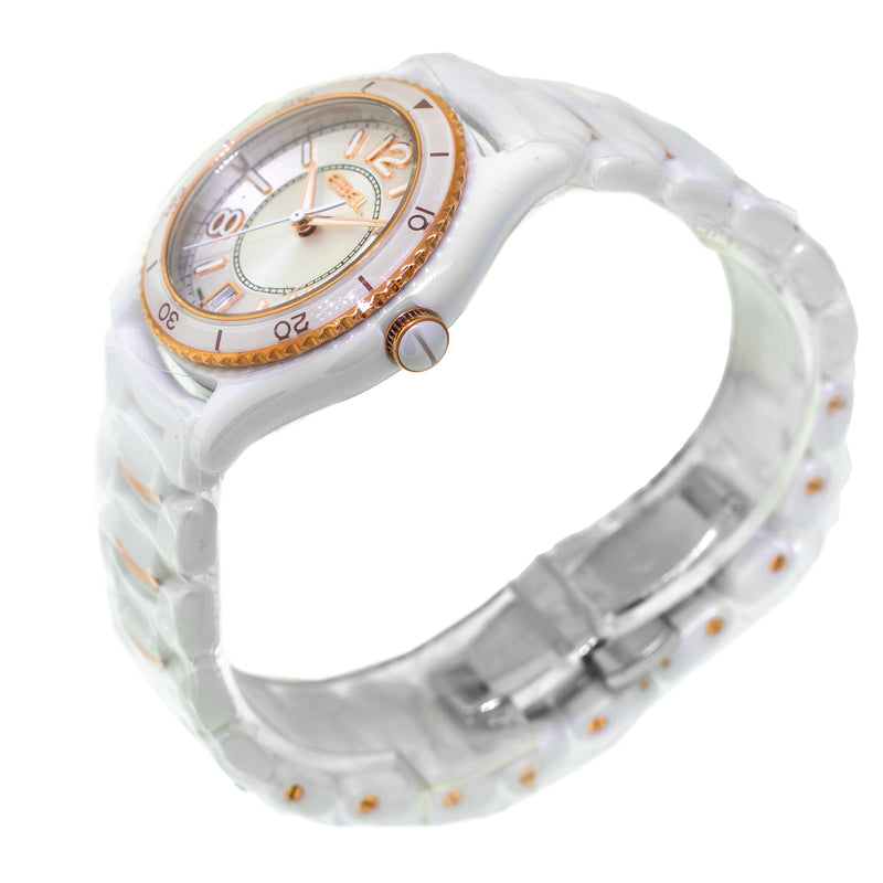 Ebel X-1 Ceramic and Rose Gold 34mm Silver Arabic Dial White Ceramic Bezel 1216113-Da Vinci Fine Jewelry