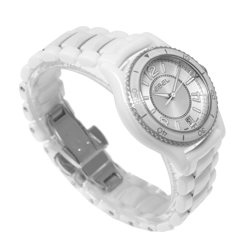 Ebel X-1 Ceramic 34mm Silver Arabic Dial White Ceramic Bezel 1216129-Da Vinci Fine Jewelry