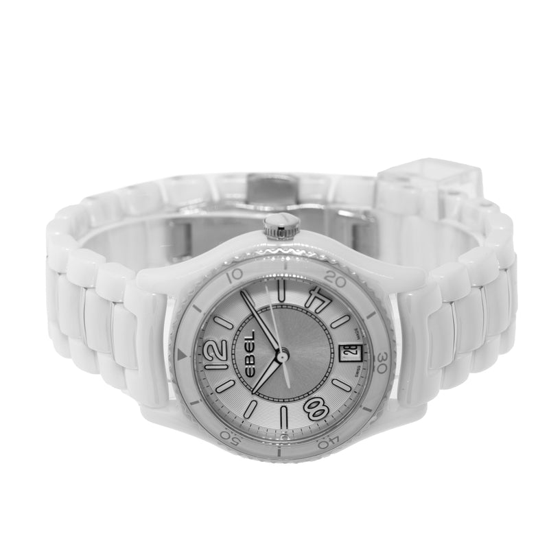 Ebel X-1 Ceramic 34mm Silver Arabic Dial White Ceramic Bezel 1216129-Da Vinci Fine Jewelry