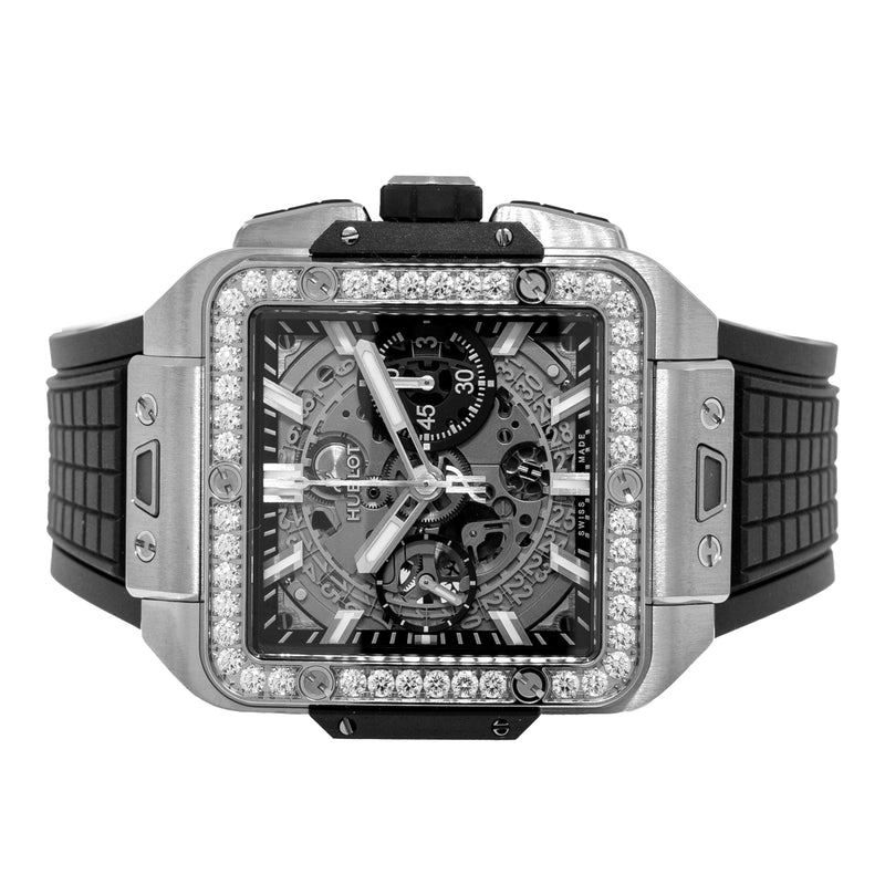 Hublot Square Bang Unico 42mm Titanium Skeleton Dial Diamond Bezel 821.NX.0170.RX.1204-Da Vinci Fine Jewelry