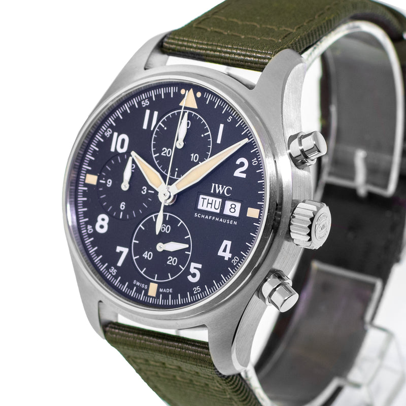 IWC Pilot's watch Chronograph Spitfire 41mm Stainless Steel Black Arabic Dial IW387901-Da Vinci Fine Jewelry