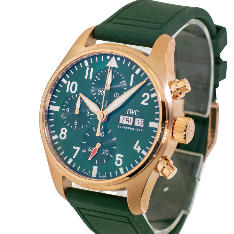 IWC Pilot Chronograph 41mm Rose Gold Green Arabic Dial IW388110-Da Vinci Fine Jewelry