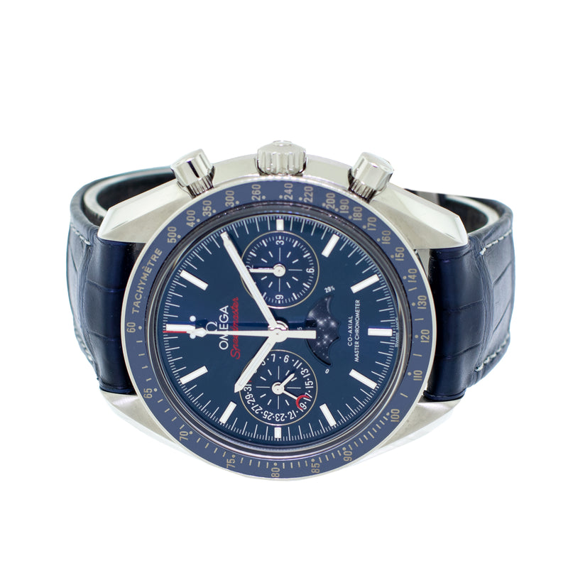 Omega Speedmaster Chronograph 44.25mm Stainless Steel Blue Index Dial 304.33.44.52 Da Vinci Fine Jewelry Inc