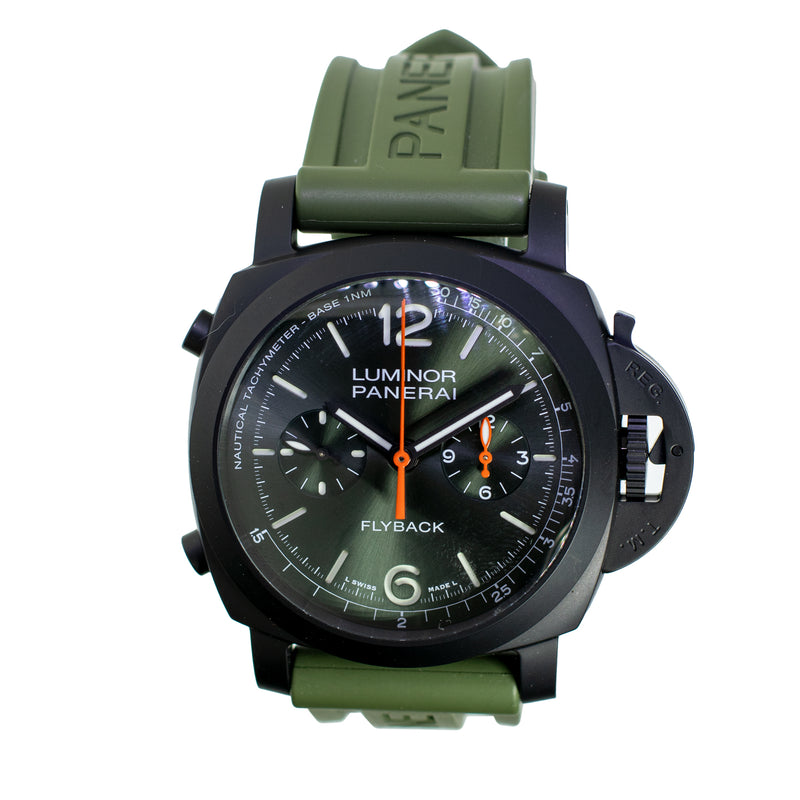 Panerai Luminor Chrono Flyback Black Ceramic Green Arabic 44mm PAM01498-Da Vinci Fine Jewelry