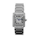 Cartier Tank Francaise 30mm x 25mm Stainless Steel Silver Roman Dial, Diamond Bezel W4TA0009-Da Vinci Fine Jewelry