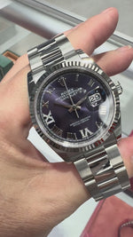 Rolex Datejust 36mm White Gold & Steel Purple Roman Dial Fluted Bezel 126234