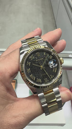 Rolex Datejust 36mm Yellow Gold & Steel Black Jubilee Roman Dial Fluted Bezel 116233