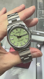 Rolex Oyster Perpetual NEW RELEASE 31mm Stainless Steel Pistachio Index Dial & Smooth Bezel 277200