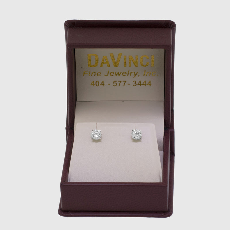 Diamond Stud Earrings - 14K White Gold - 0.98ct-Da Vinci Fine Jewelry