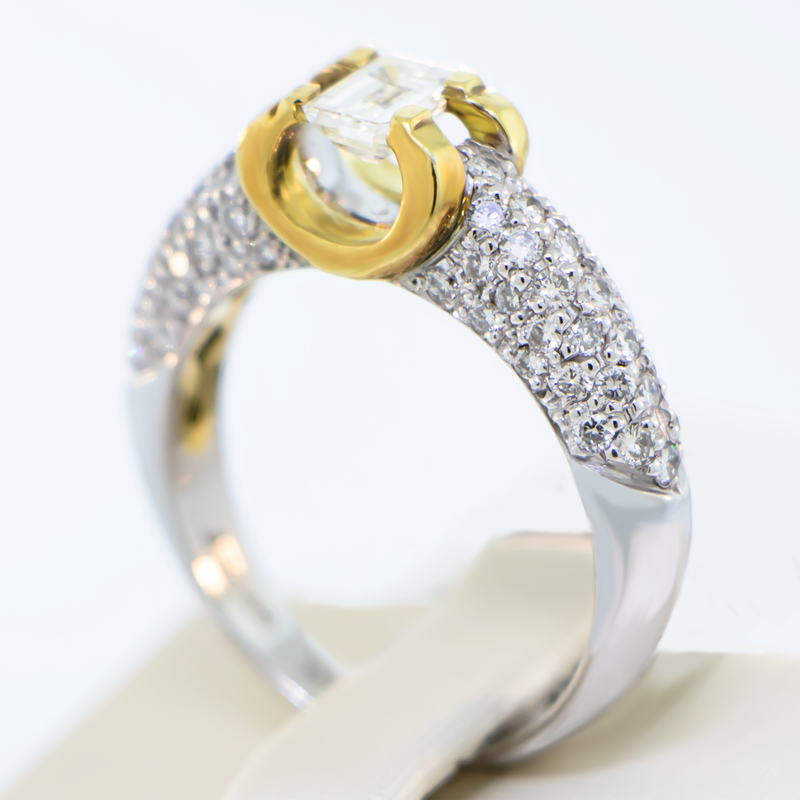 Custom Emerald-Cut Center Stone Engagement Ring - 14 Yellow Gold & 14K White Gold-Da Vinci Fine Jewelry