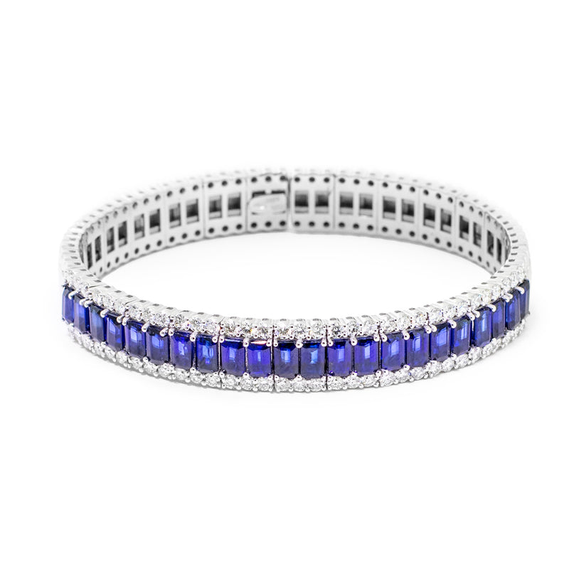 Italian Designer Sapphire and Diamond Bangle - 18K White Gold - Sapphire: 8.77ct. Diamond: 2.28ct.-Da Vinci Fine Jewelry