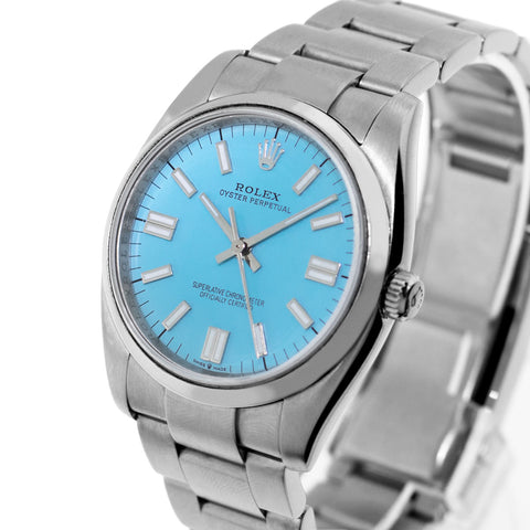 Rolex Oyster Perpetual 34mm Stainless Steel Tiffany Blue Index
