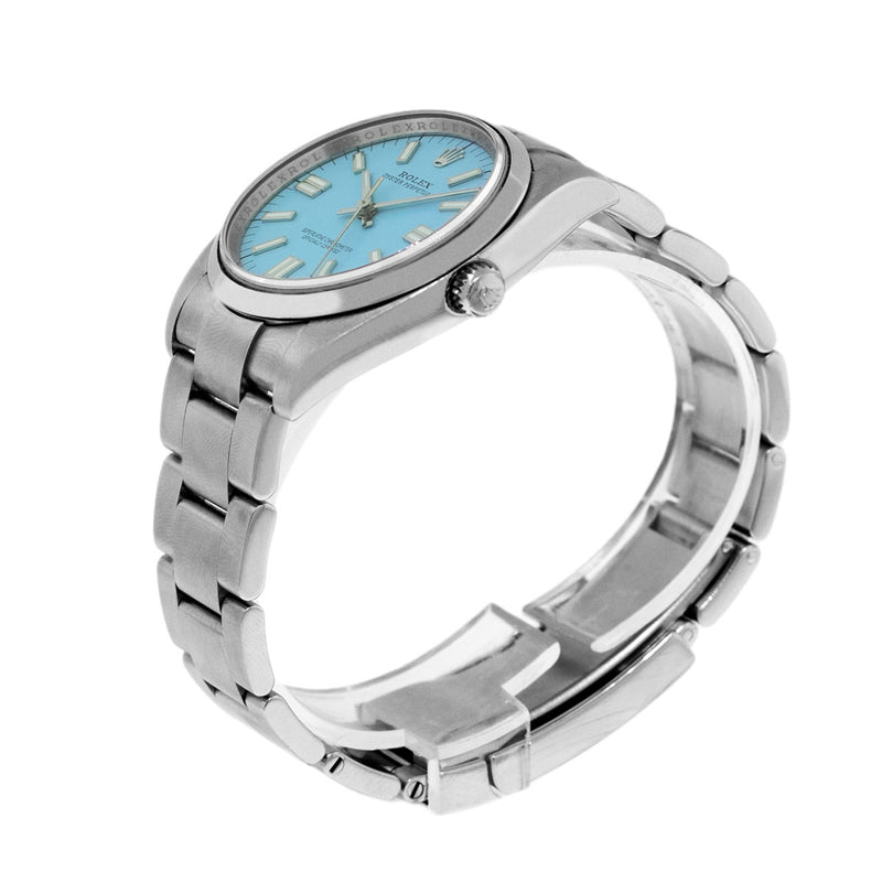 Rolex Oyster Perpetual 34mm Stainless Steel CUTSOM Tiffany Blue Index Dial & Smooth Bezel 114210-Da Vinci Fine Jewelry