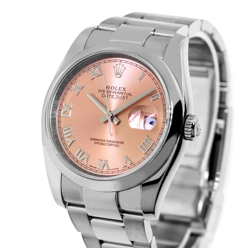 Rolex Datejust 36mm Stainless Steel Pink Roman Dial Smooth 