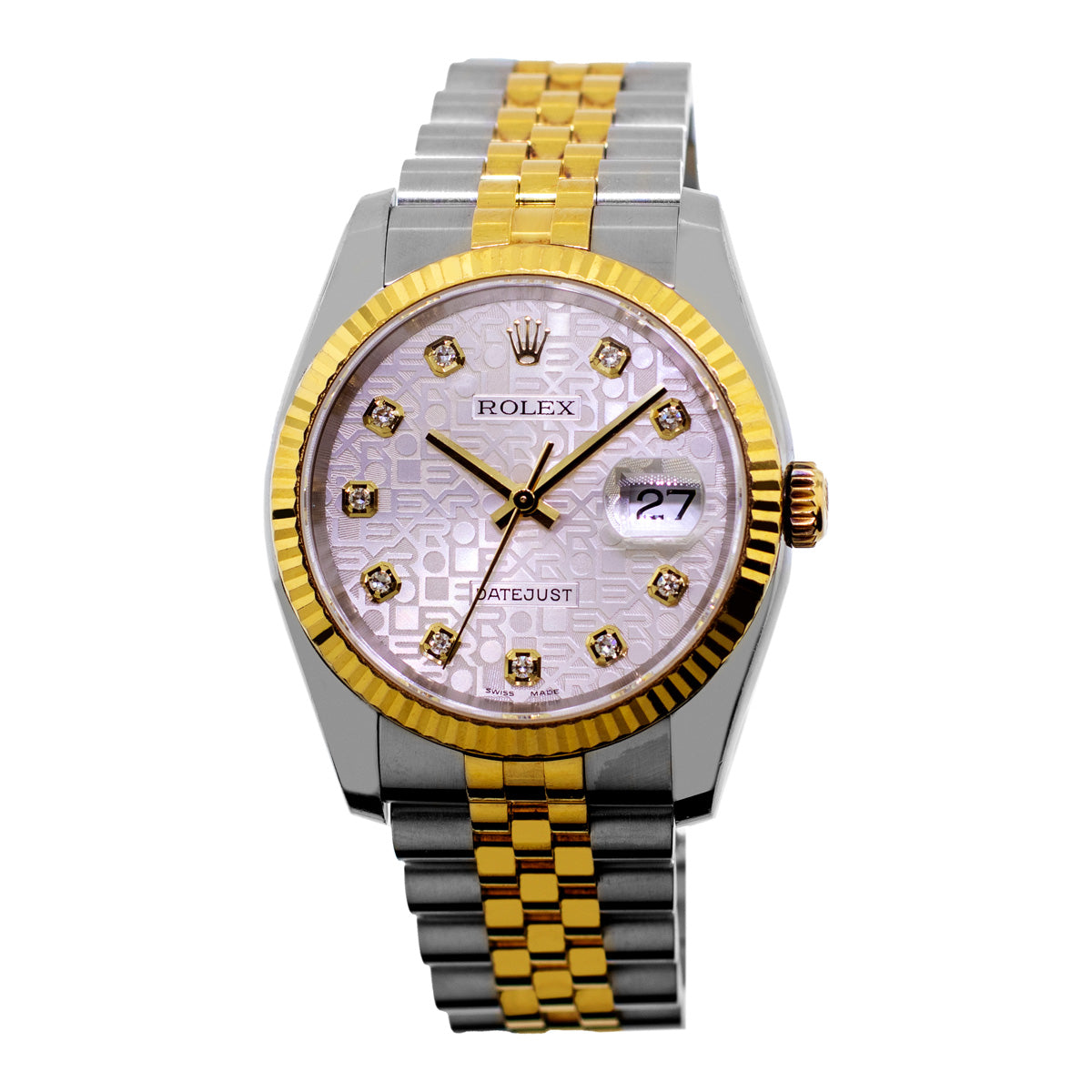Rolex Datejust 36mm Jubilee 116233 Stainless Steel & Yellow Gold Watch  White Diamond Dial