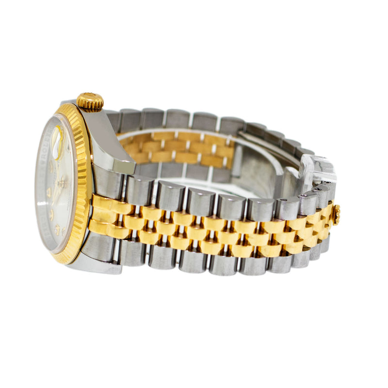 Rolex Datejust 36mm Yellow Gold & Steel Silver Diamond Dial Fluted Bezel 116233-Da Vinci Fine Jewelry