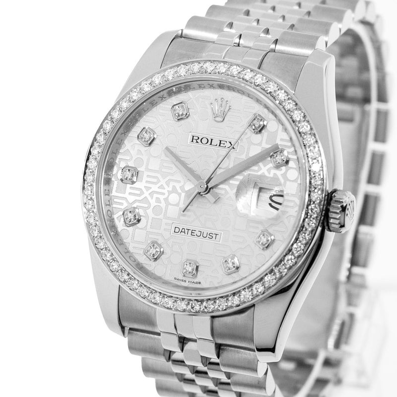 Rolex Datejust 36mm Stainless Steel Silver Diamond Dial & Diamond Bezel 116234-Da Vinci Fine Jewelry