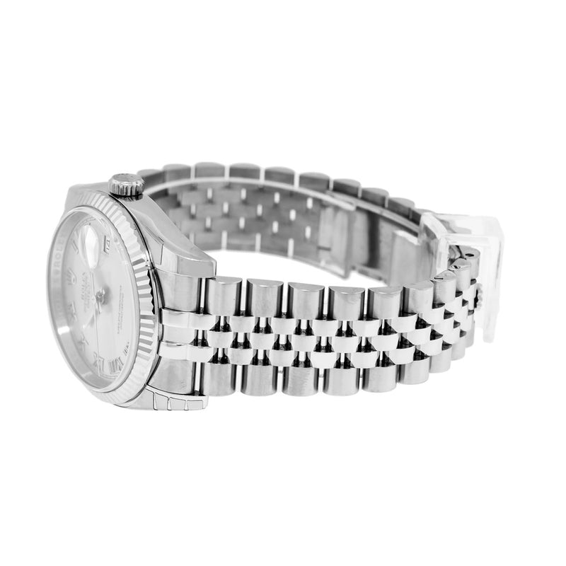Rolex Datejust 36mm White Gold & Steel Rhodium Roman Dial & Fluted Bezel 116234-Da Vinci Fine Jewelry
