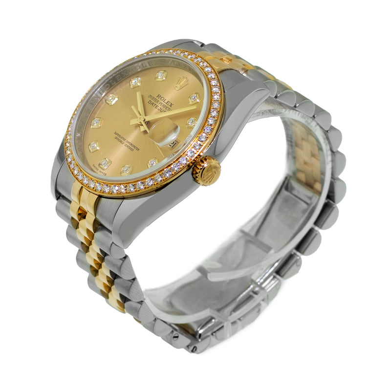 Rolex Datejust 36mm Yellow Gold & Steel Champagne Diamond Dial Diamond Bezel 116243-Da Vinci Fine Jewelry