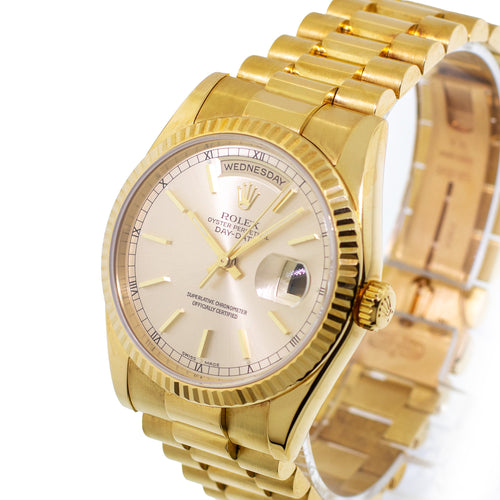 Rolex Day-Date 36mm Yellow Gold Ivory Index Dial & Fluted Bezel 118238-Da Vinci Fine Jewelry