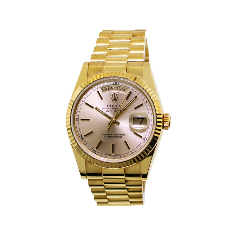 Rolex Day-Date 36mm Yellow Gold Ivory Index Dial & Fluted Bezel 118238-Da Vinci Fine Jewelry
