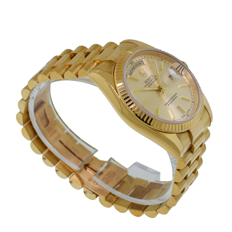 Rolex Day-Date 36mm Yellow Gold Ivory Index Dial & Fluted Bezel 118238-Da Vinci Fine Jewelry